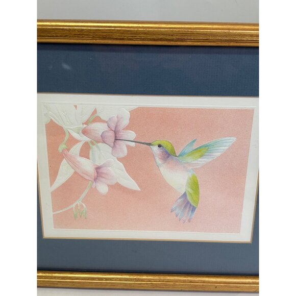 Framed Hummingbird & Flowers Print Artwork Embossed paper In Gold Wooden Frame 1 - Picture 12 of 12